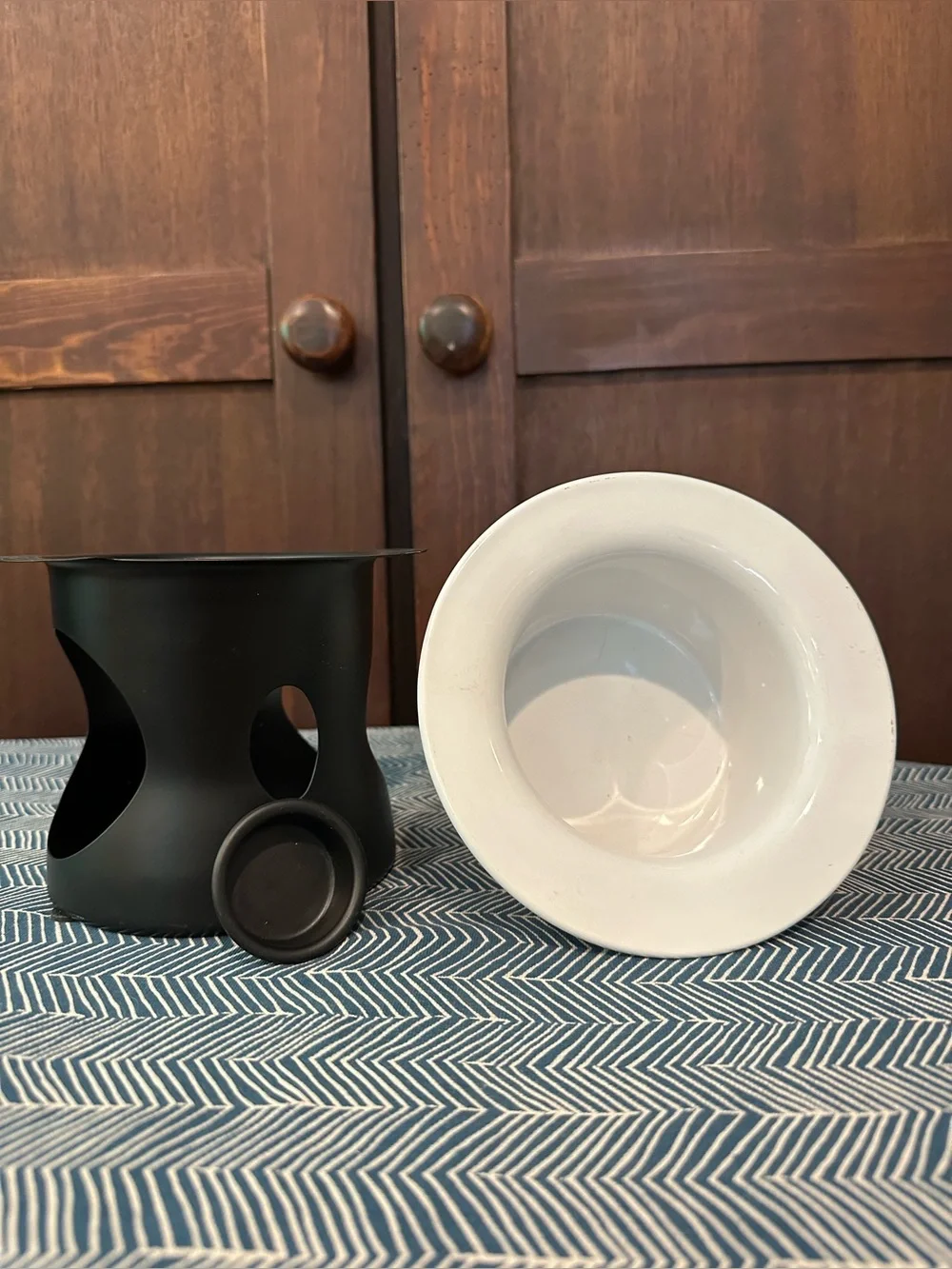 Metal and ceramic tea light fondue set • vintage